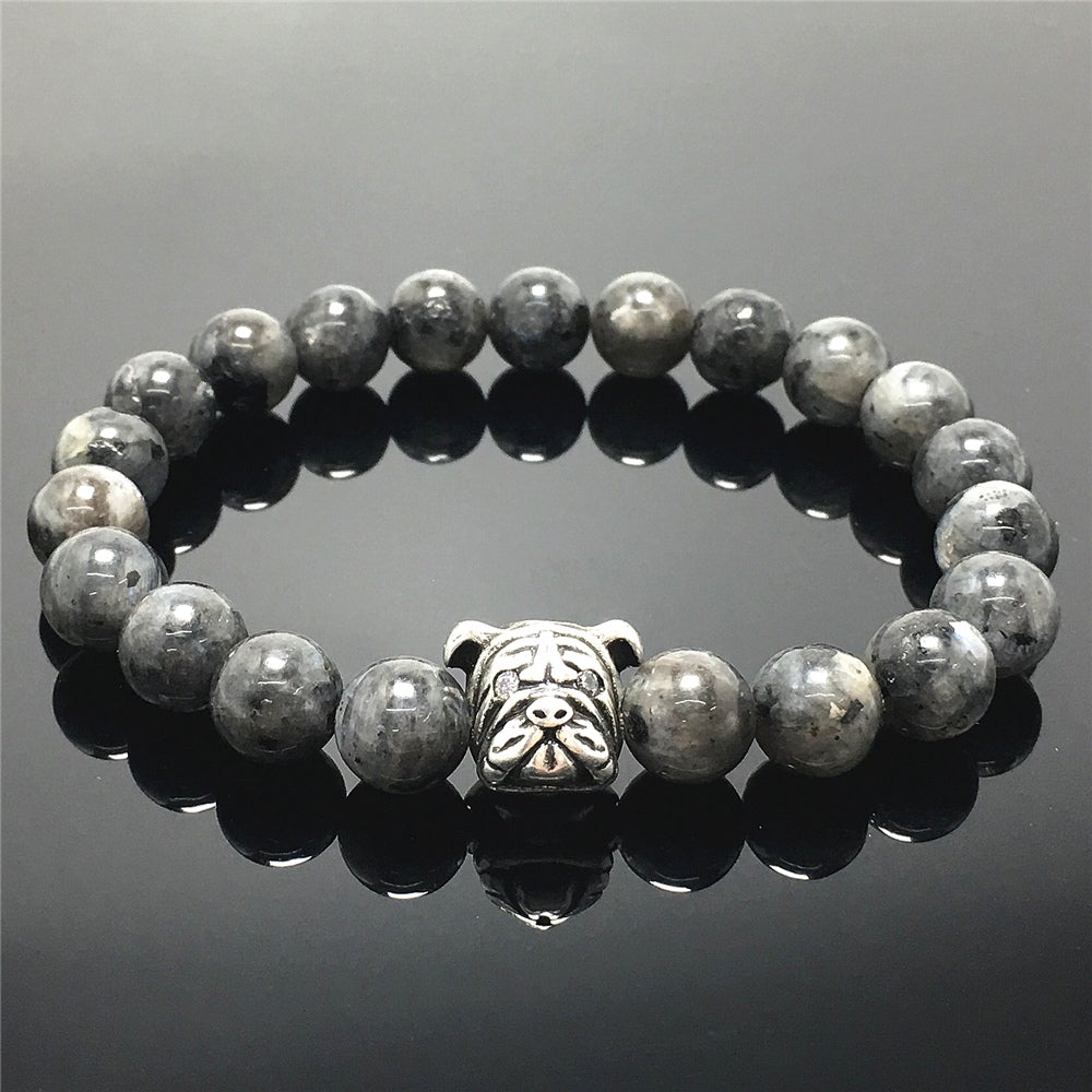 Labradorite Gemstone Beaded Bracelet Elastic Adjustable Bracelet Bulldog Style