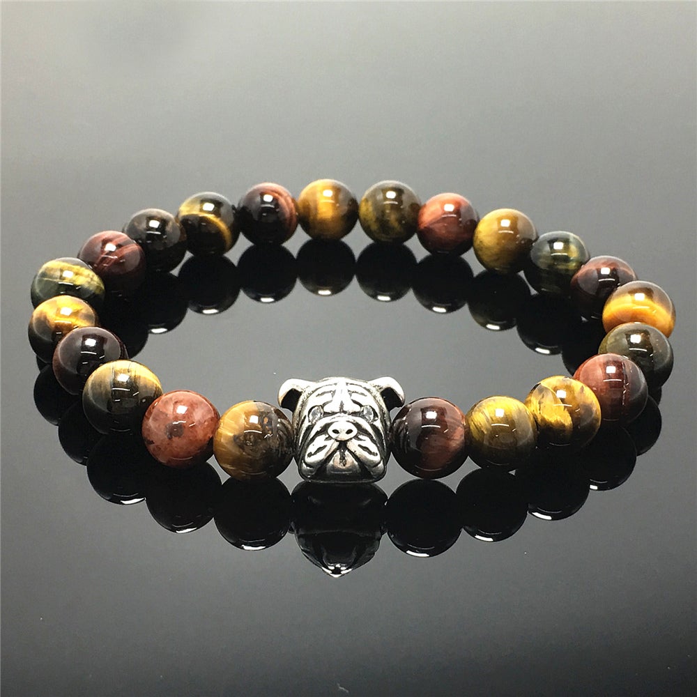 Colorful Tiger Eyes Gemstone Beaded Bracelet Elastic Adjustable Bracelet Bulldog Style