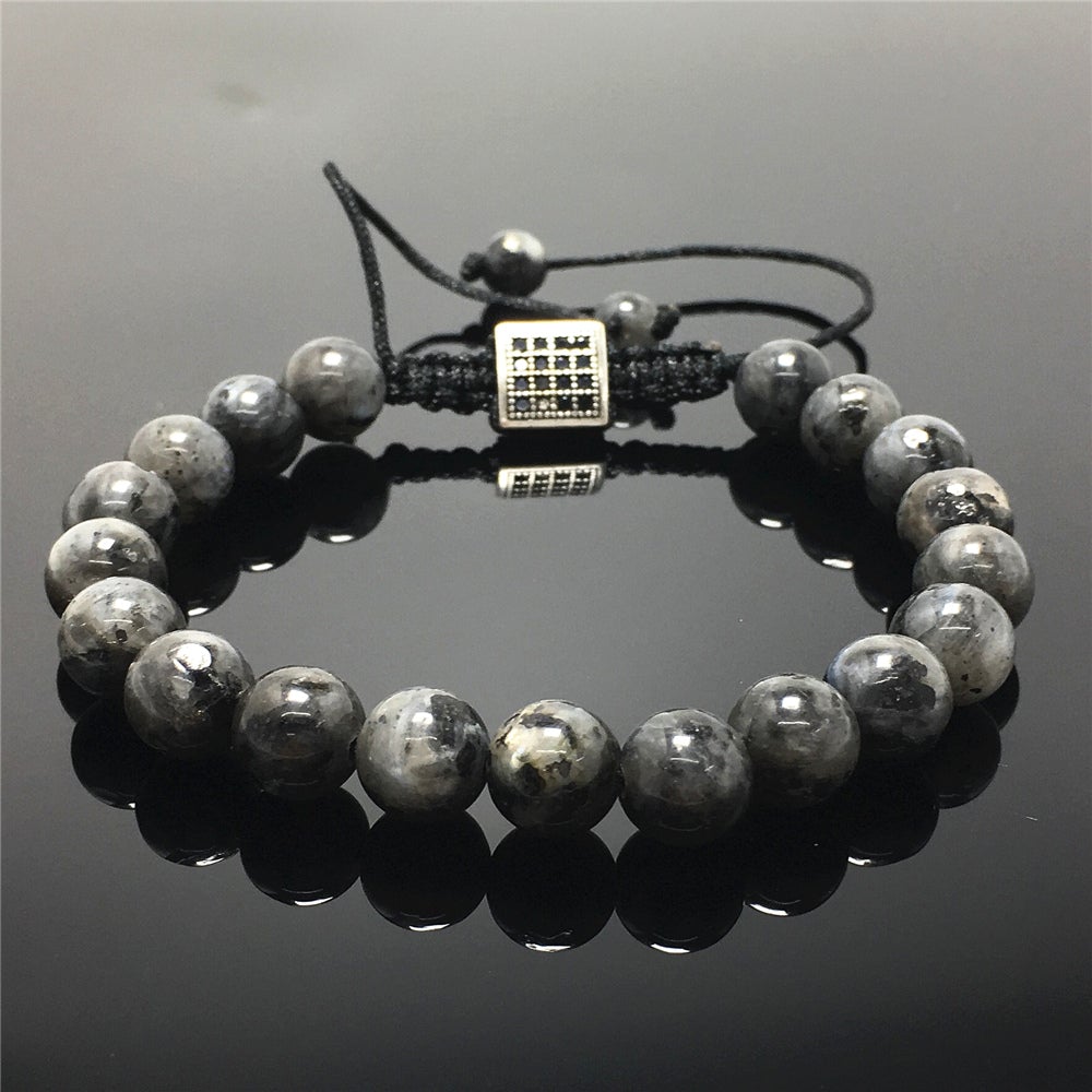 Natural Labradorite Gemstone Adjustable Braid Rope Stone Beads Bracelets
