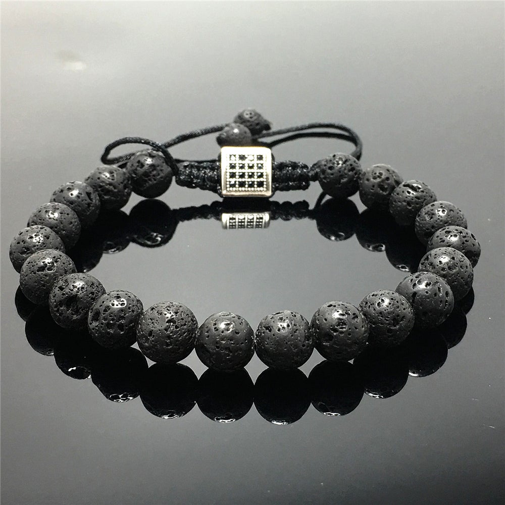 Handmade Natural Lava Genuine Gemstones Adjustable Braid Rope Bracelet