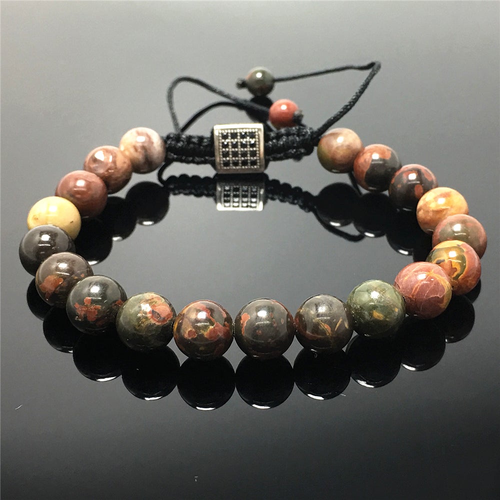 Handmade Natural Picasso Jasper Genuine Gemstones Adjustable Braid Rope Bracelet