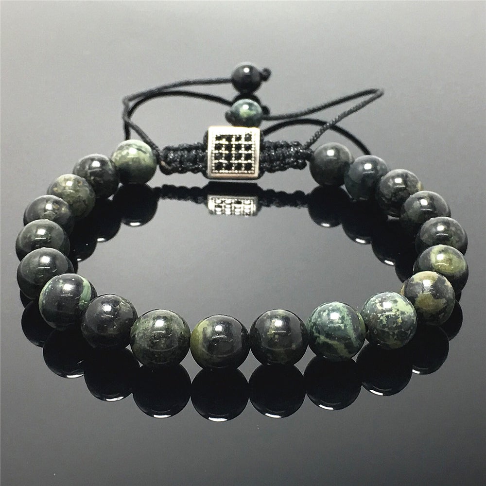 Handmade Natural Kambaba Jasper Genuine Gemstones Adjustable Braid Rope Bracelet