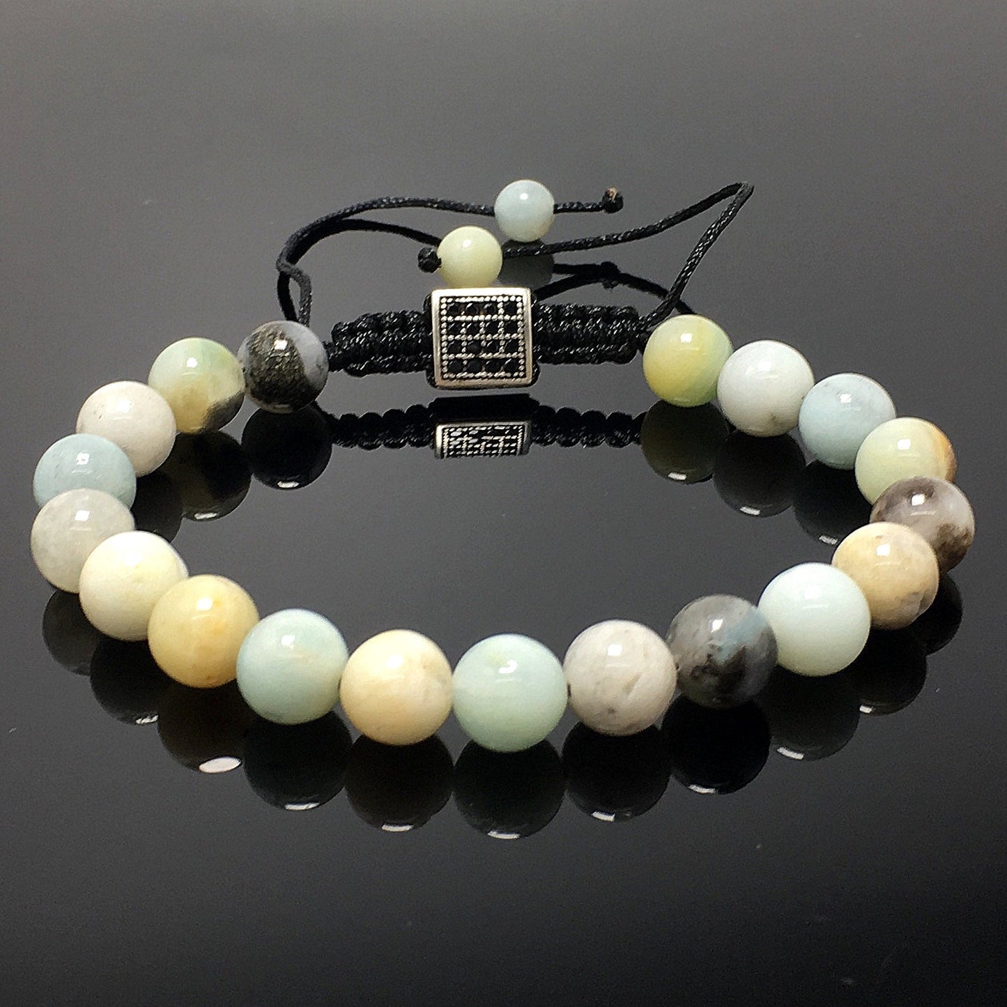 Natural Amazonite Gemstone Adjustable Braid Rope Stone Beads Bracelets