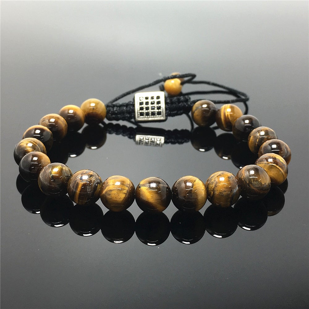 Natural Tigereye Gemstone Adjustable Braid Rope Bracelet Handmade Design