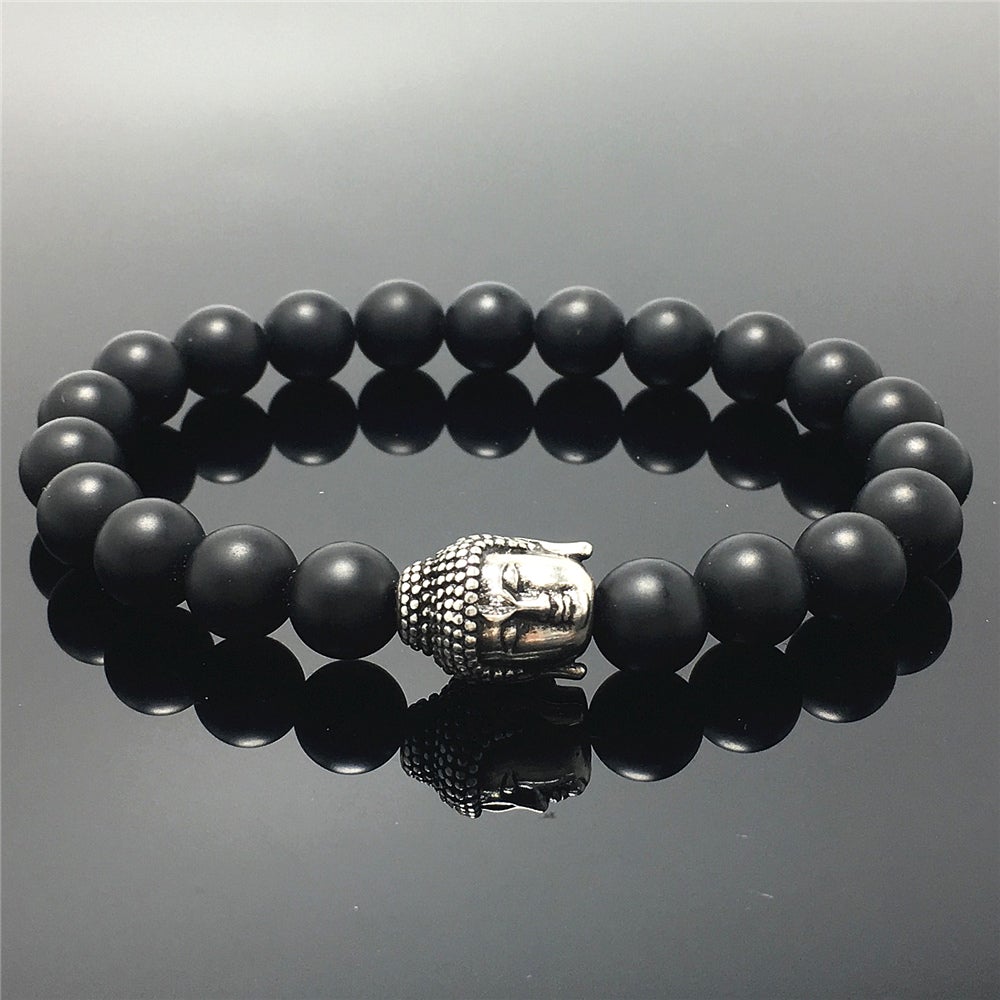 Matte Black Onyx Beaded Bracelets for Men Women Power Gemstone Unisex Adjustable Bracelets