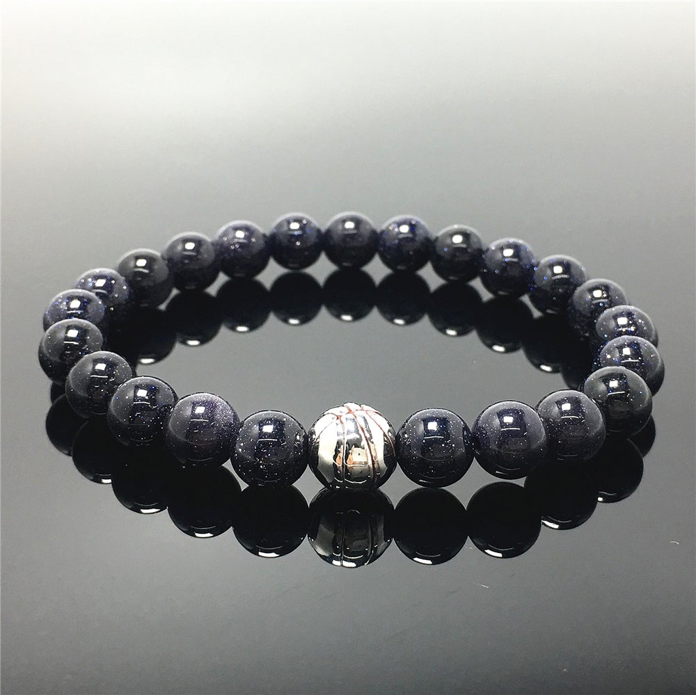 Blue Sandstone Basketball Charms Beads Bracelet