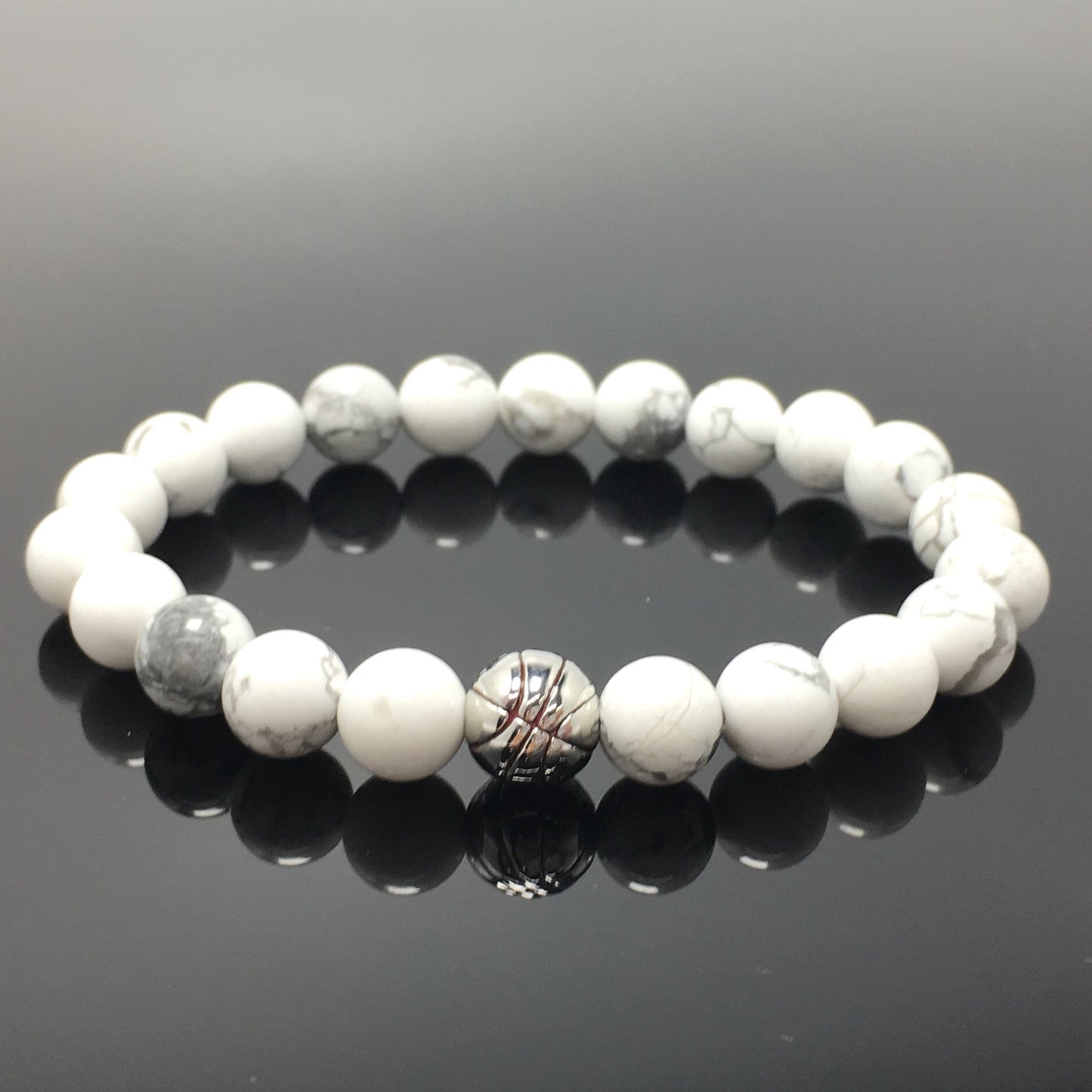 Handmade Natural Howlite Genuine Gemstones Basketball Charms Beads Bracelet