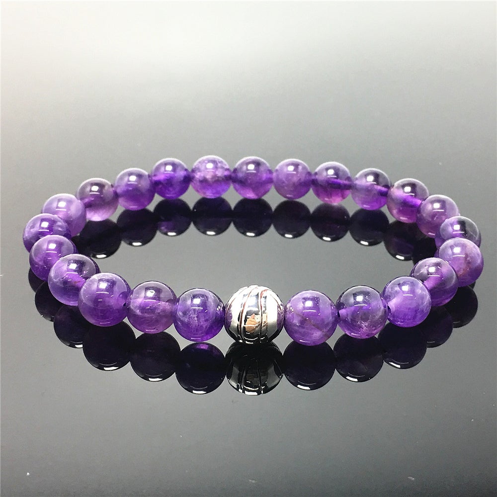Handmade Natural Amethyst Genuine Gemstones Basketball Charms Beads Bracelet