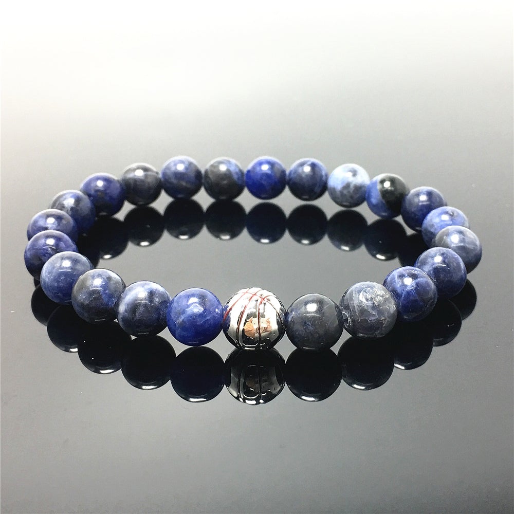 Handmade Natural Sodalite Genuine Gemstones Basketball Charms Beads Bracelet