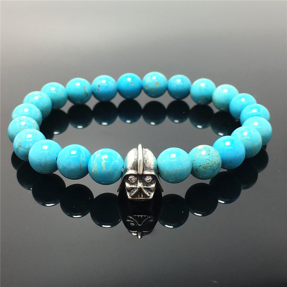 Blue Turqouise Beads Gemstone with Imperial Darth Vader Charms Jewellery Elastic Handmade Bracelets