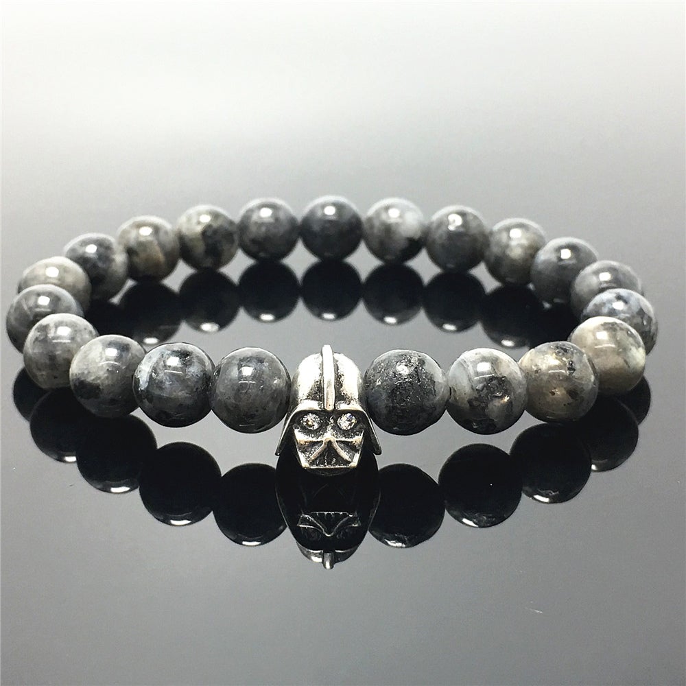 Labradorite Beads Gemstone with Imperial Darth Vader Charms Jewellery Elastic Handmade Bracelets