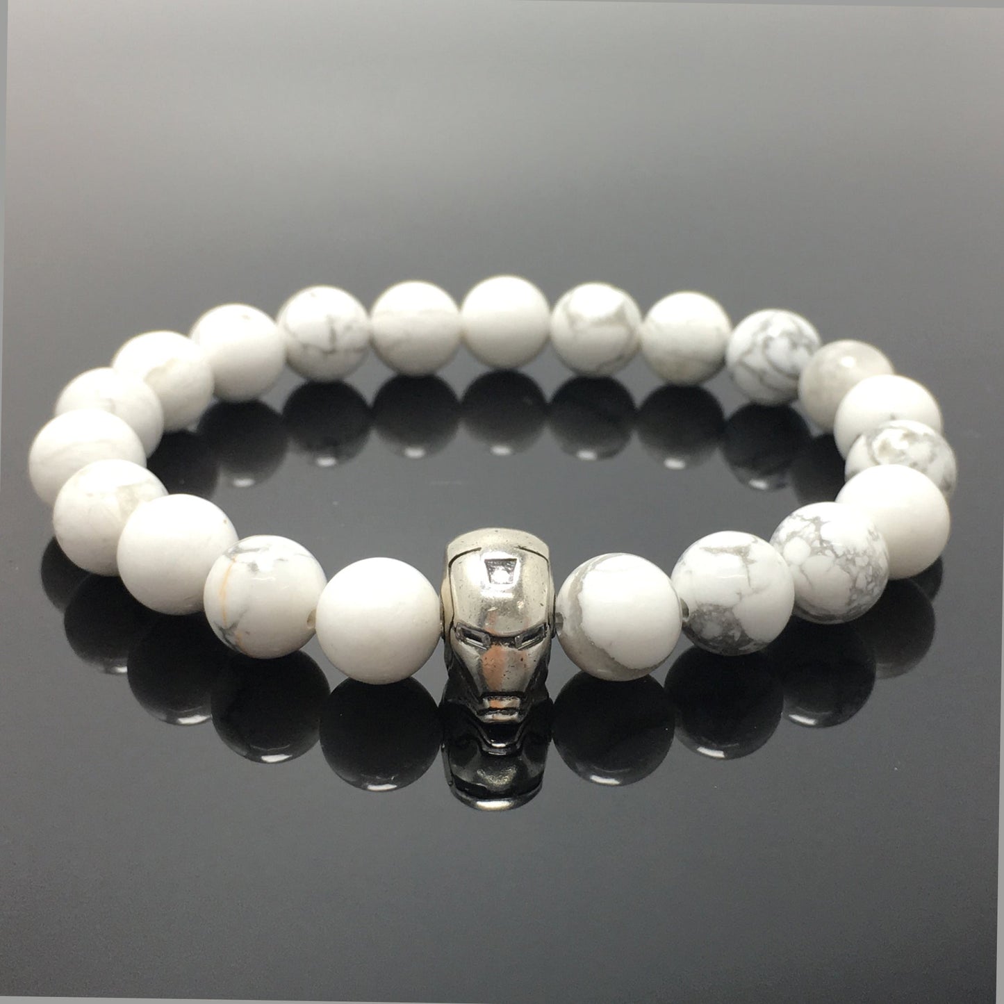 Howlite Beads with Super Hero Iron Man Bracelet Elastic Handmade Jewelry Accessories