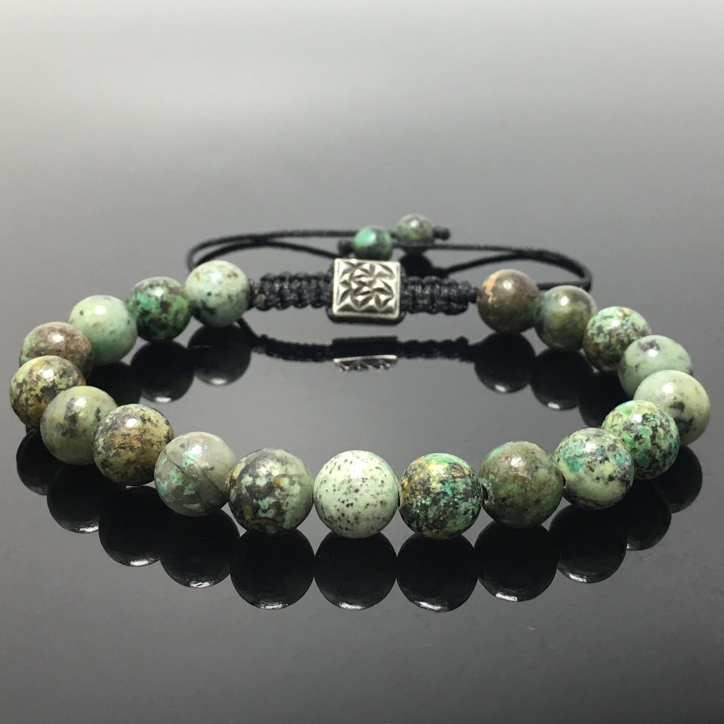 African Turqoiuse Gemstone Beaded Adjustable Braid Rope Handmade Bracelet