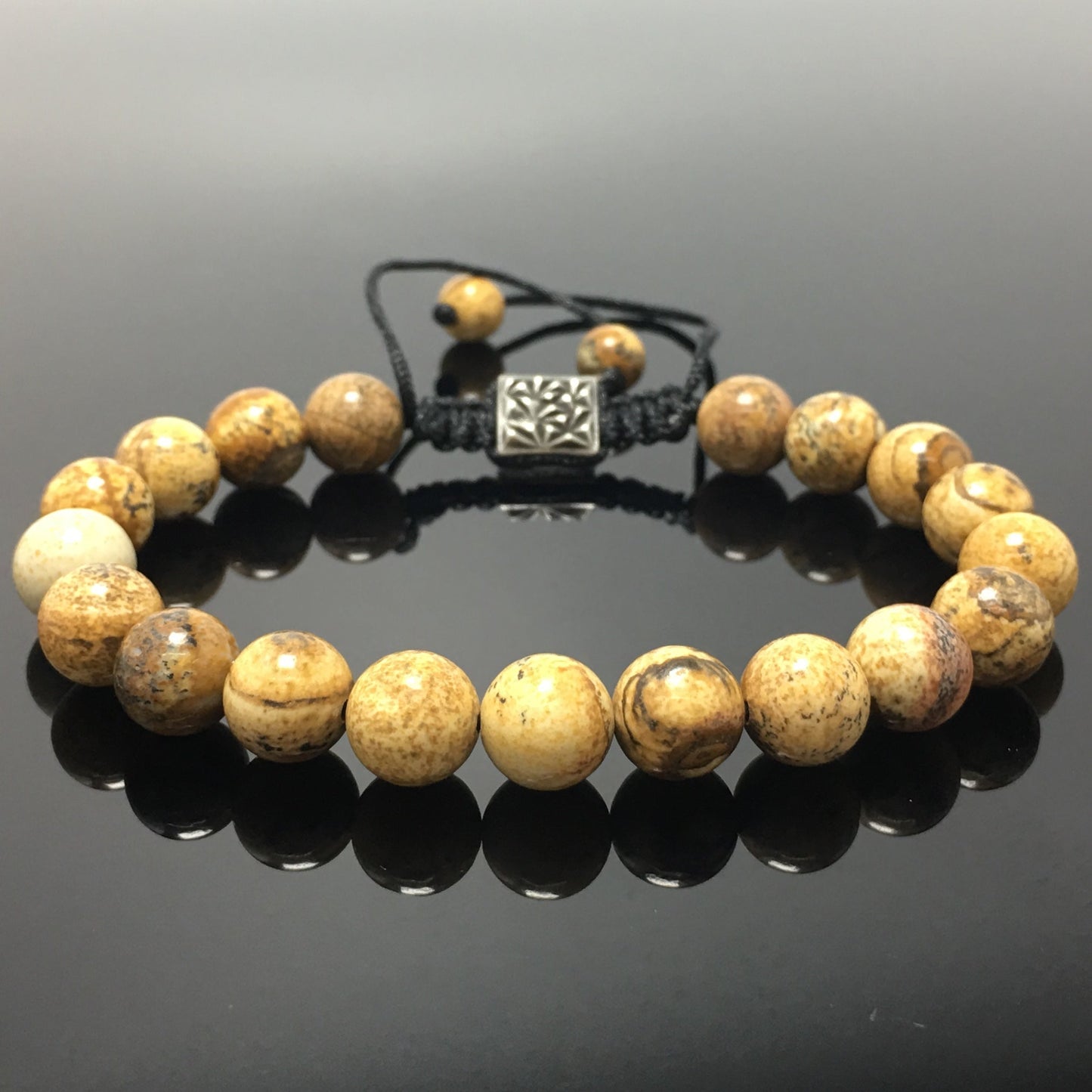 Picture Jasper Gemstone Beads Bracelet Handmade Round Beaded Bracelet