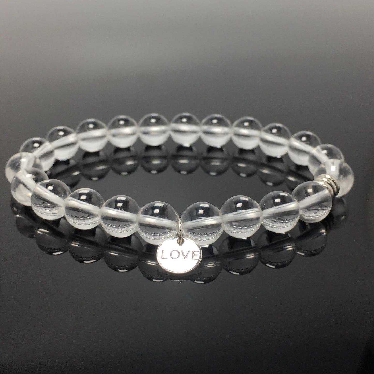 Gemstone Clear Quartz Gemstone Custom Beads Bracelet Love Heart Charm Stretch Bracelets