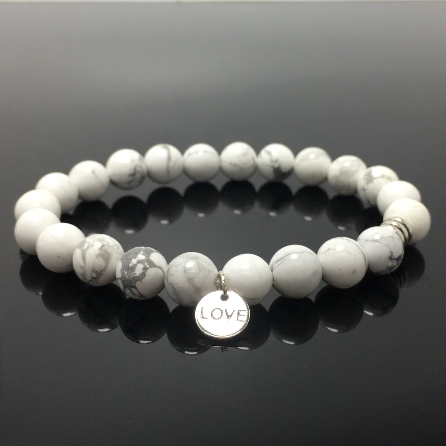 Gemstone Howlite Gemstone Custom Beads Bracelet Love Heart Charm Stretch Bracelets