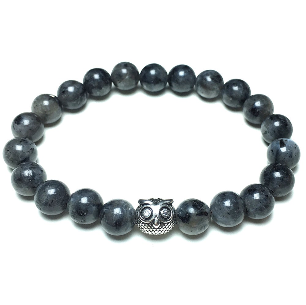 Natural Labradorite Gemstone Elastic Handmade Beaded Bracelet Adjustable Bracelet Owl Design