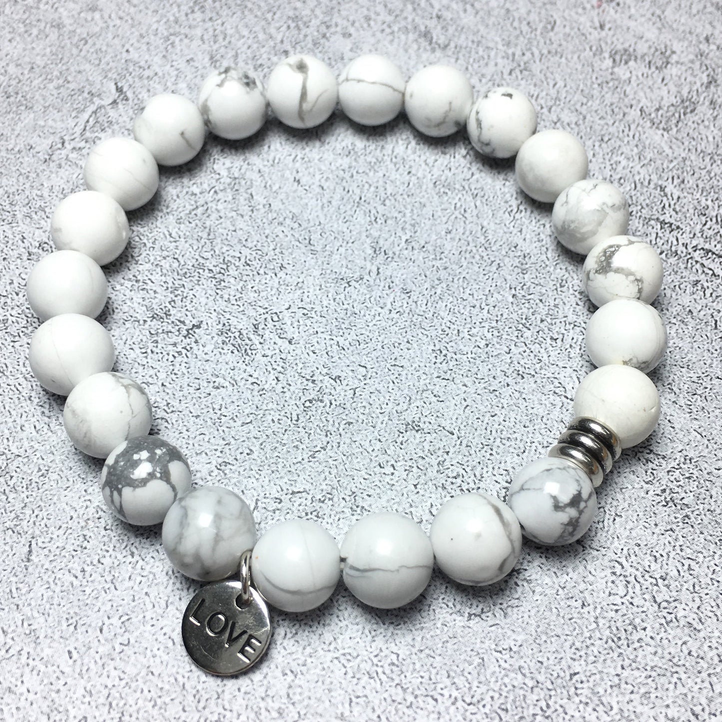 Gemstone Howlite Gemstone Custom Beads Bracelet Love Heart Charm Stretch Bracelets