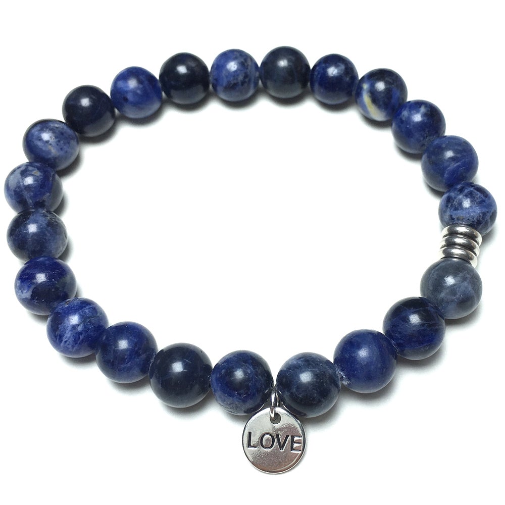 Gemstone Sodalite Custom Beads Bracelet Love Heart Charm Stretch Bracelets