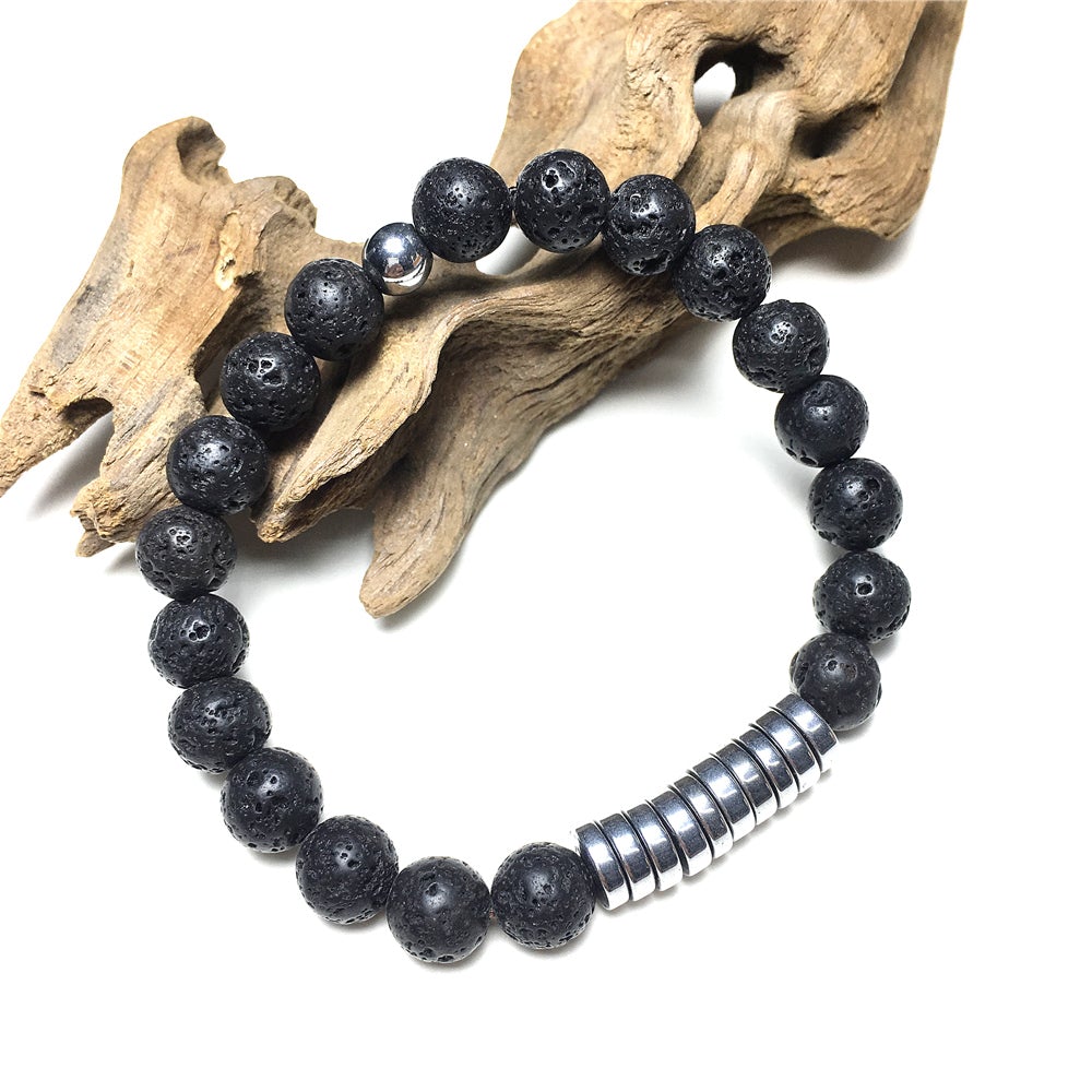 Lava Gemstone Hematite Stretch Meditation Healing Bracelets