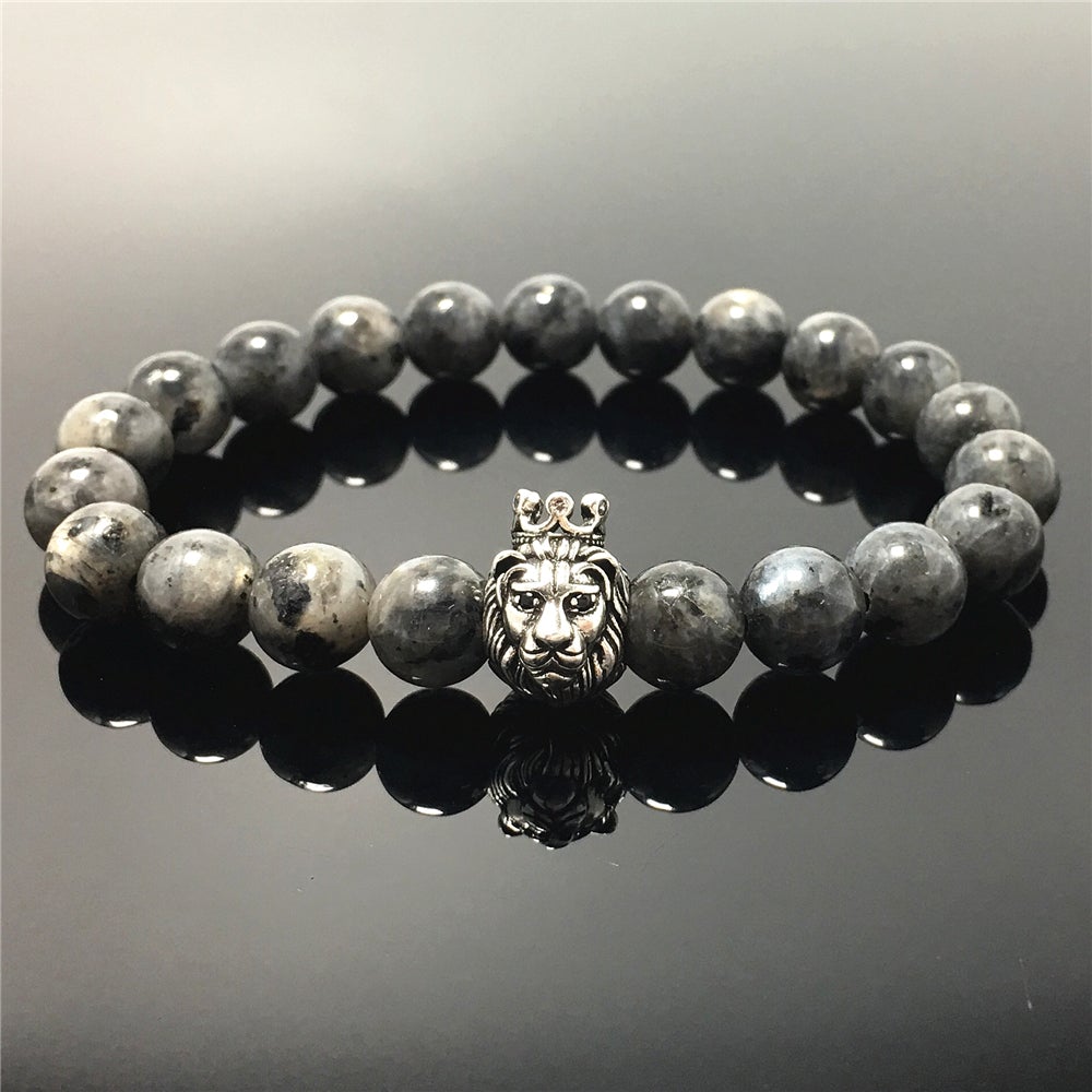 Natural Labradorite Gemstone Bracelet Beaded Adjustable Bracelet Lion King Design