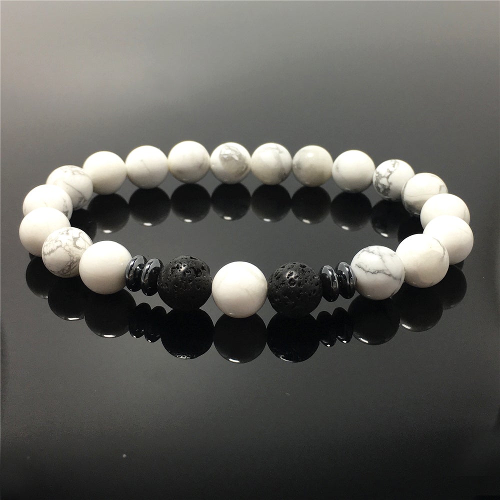Howlite Beads Natural Stone Bracelet Elastic Yoga Unisex Jewelry Gifts