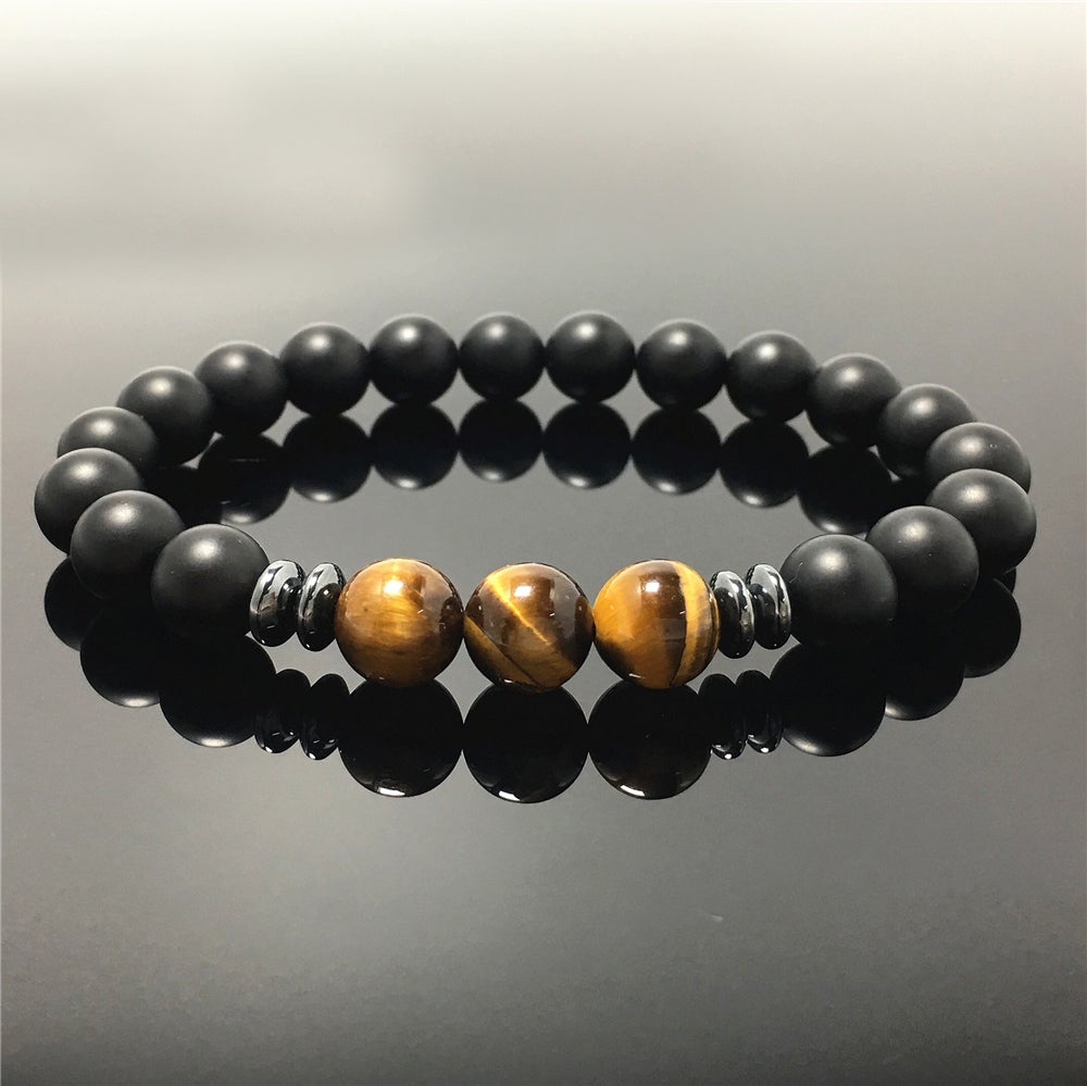 Natural Stone Bead Bracelet Matte Onyx Gemstone Elastic Women Mens Bracelet Healing Bracelet