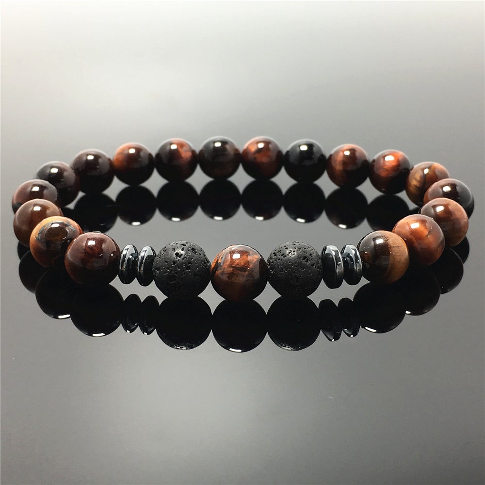 Handmade Red Tigers Eye Stone Beaded Bracelet Gemstone Elastic Bracelets