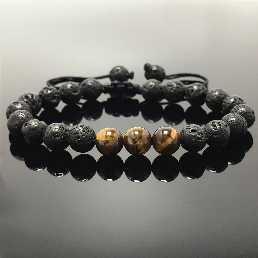 Healing Lava Tiger Eye Gemstone Braided Adjustable Bracelet