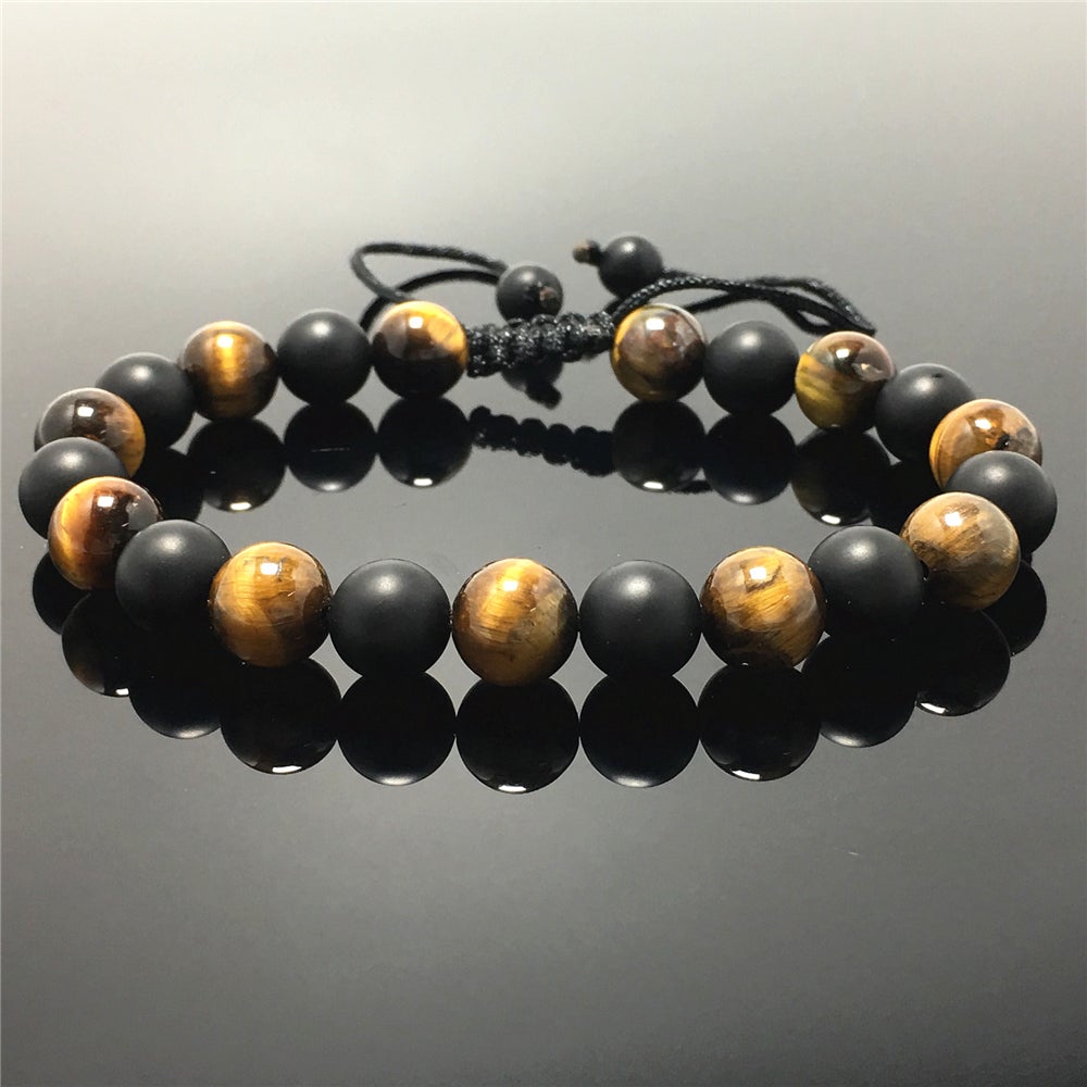 Matte Onyx Tiger Eye Stone Beaded Bracelet Gemstone Adjustable Braided Bracelets