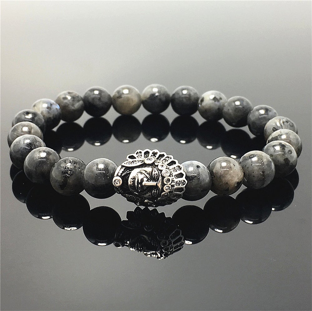 Natural Stone Bracelets Indian Head Bracelet Labradorite Beads Elastic Women Men Jewelry