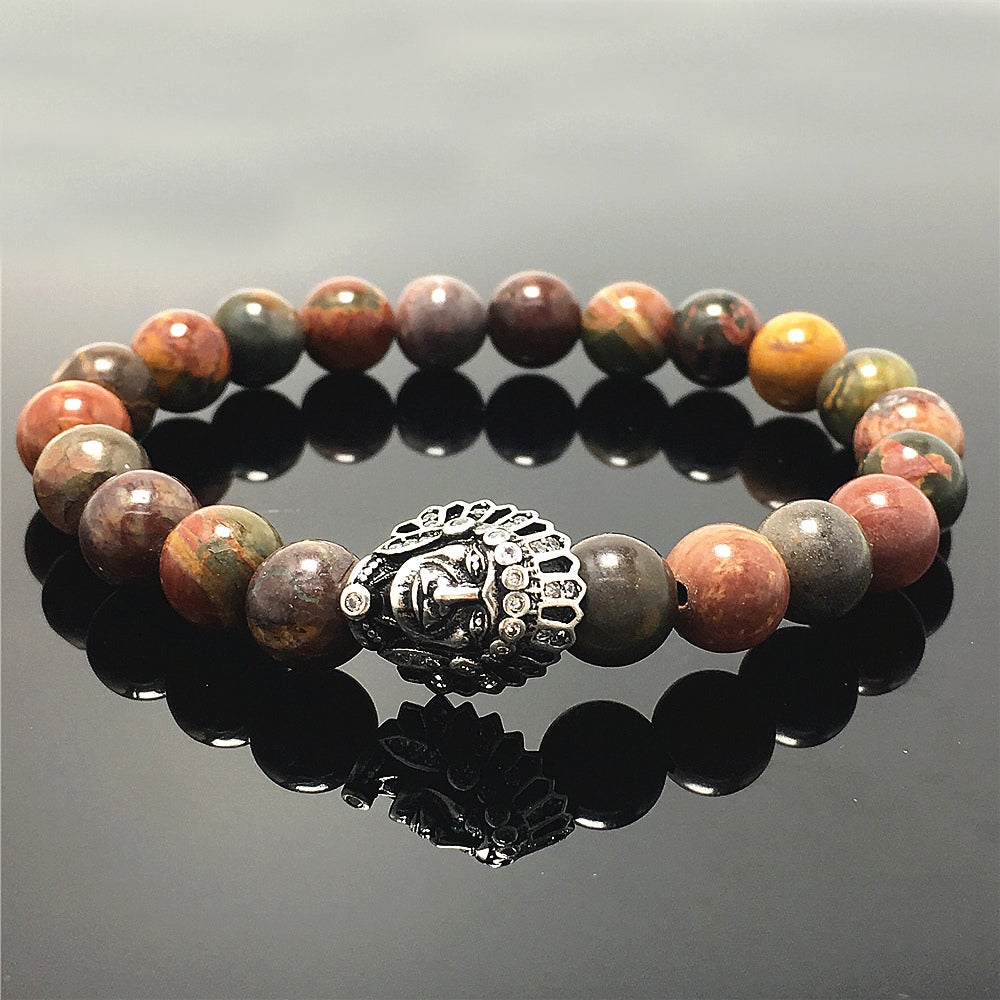 Natural Stone Bracelets Indian Head Bracelet Picasso Beads Elastic Women Men Jewelry