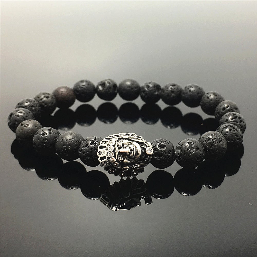 Natural Stone Bracelets Indian Head Bracelet Lava Beads Elastic Women Men Jewelry