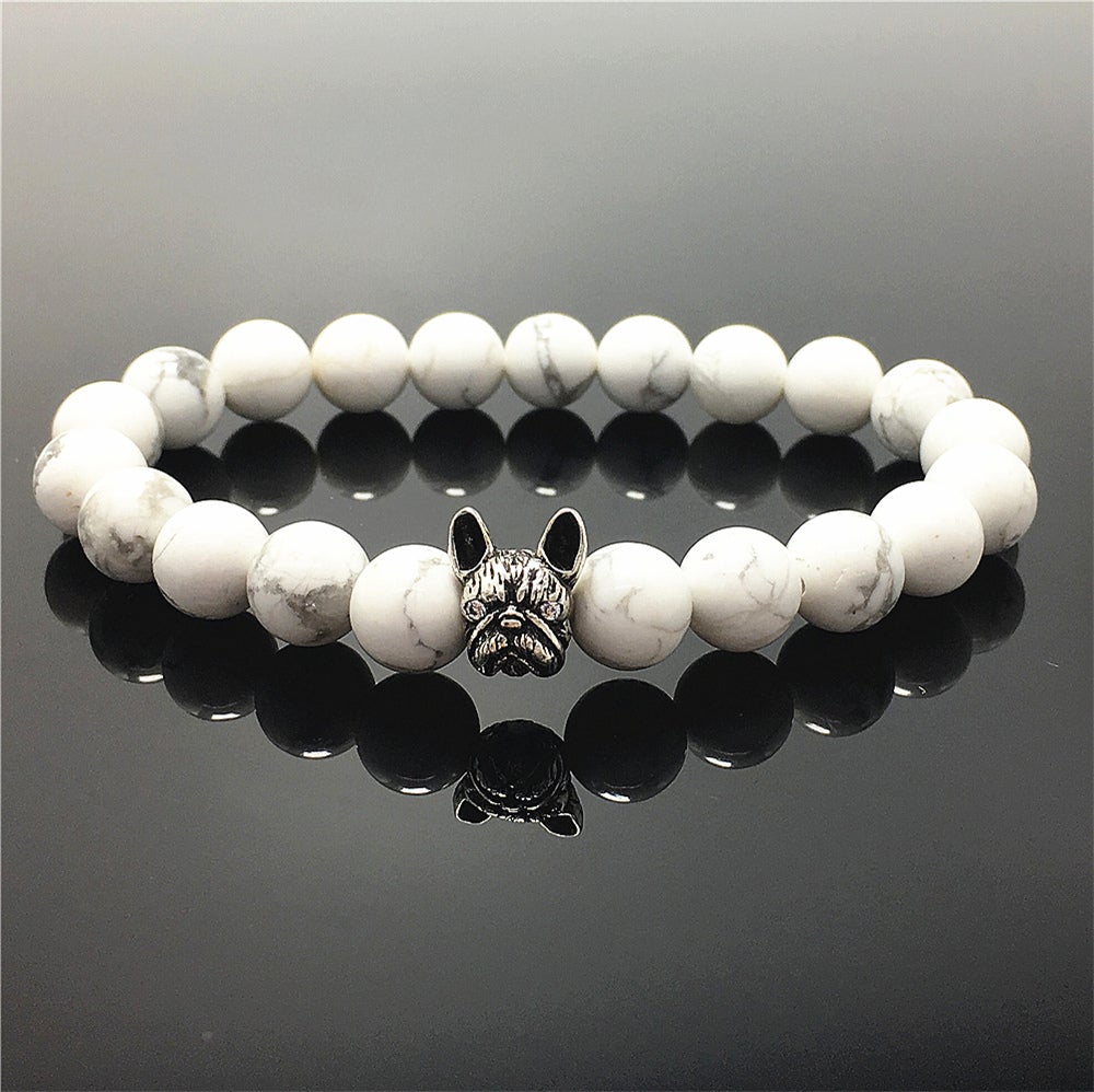 Natural Howlite Beaded Bracelet Jewelry French Bulldog Bracelet For Men Women
