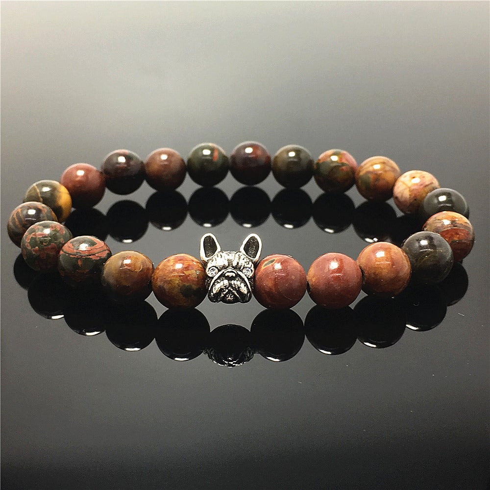 Natural Picasso Jasper Beaded Bracelet Jewelry French Bulldog Bracelet For Men Women
