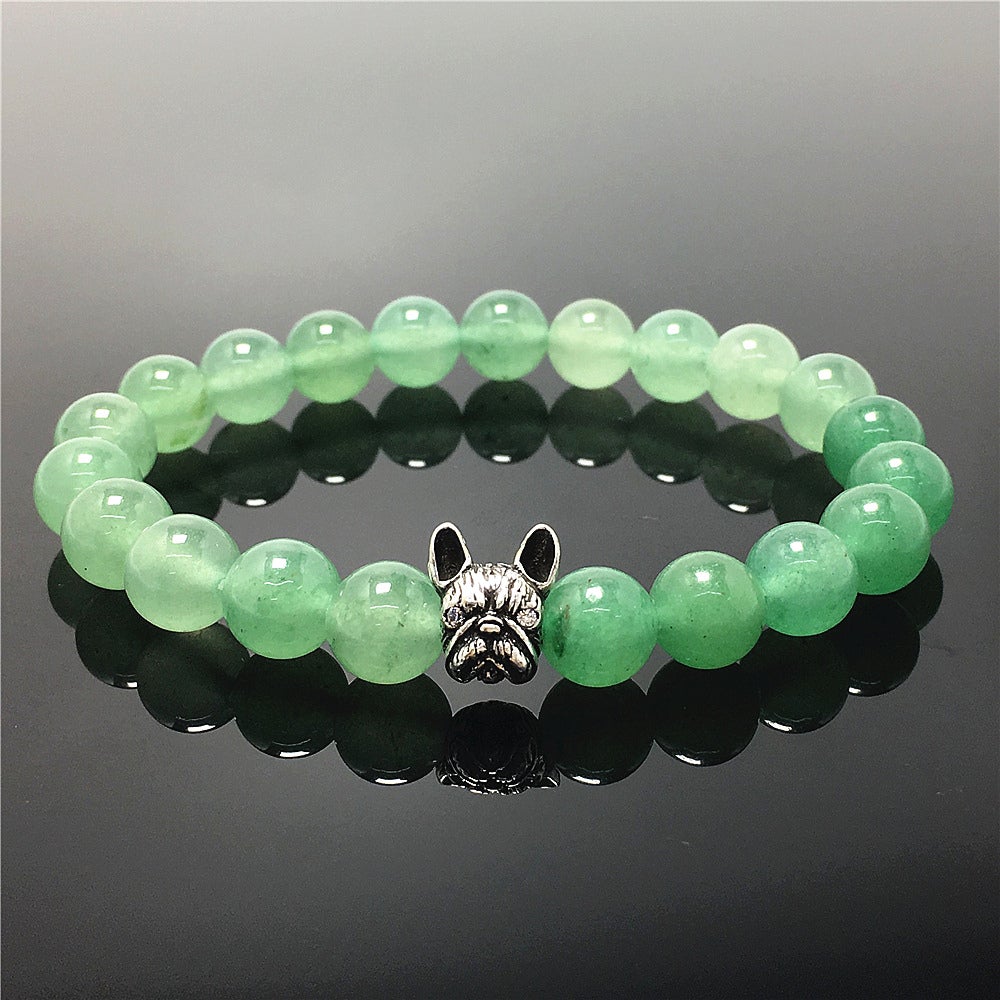 Natural Green Adventurine Beaded Bracelet Jewelry French Bulldog Bracelet For Men Women