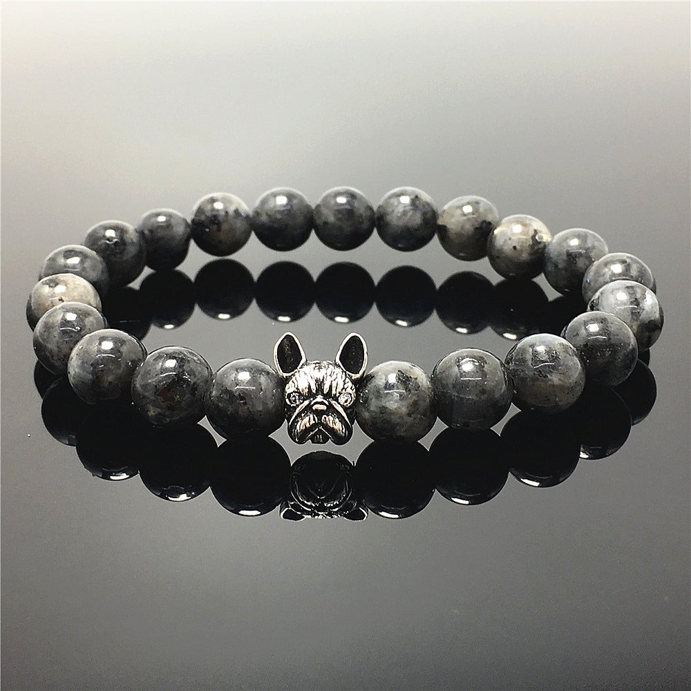 Natural Labradorite Beaded Bracelet Jewelry French Bulldog Bracelet For Men Women
