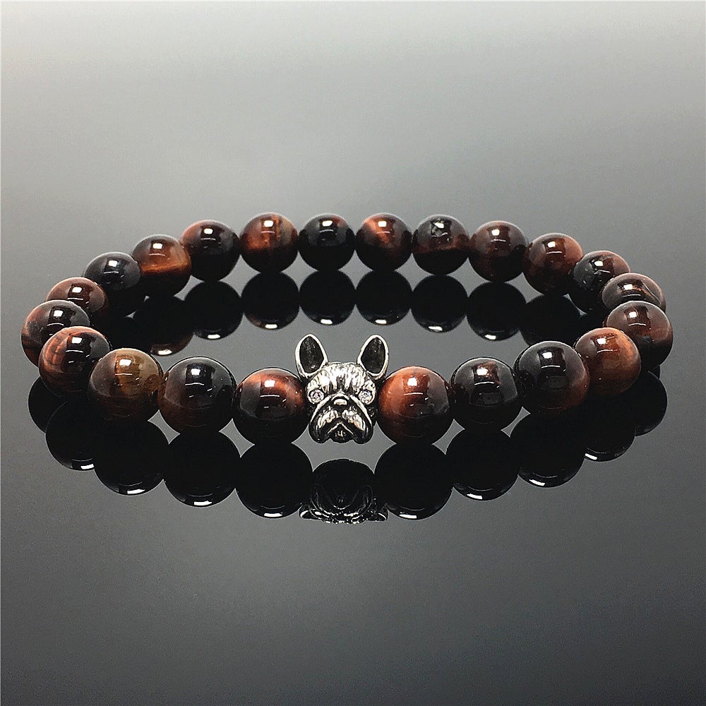 Natural Red Tiger Eyes Beaded Bracelet Jewelry French Bulldog Bracelet For Men Women