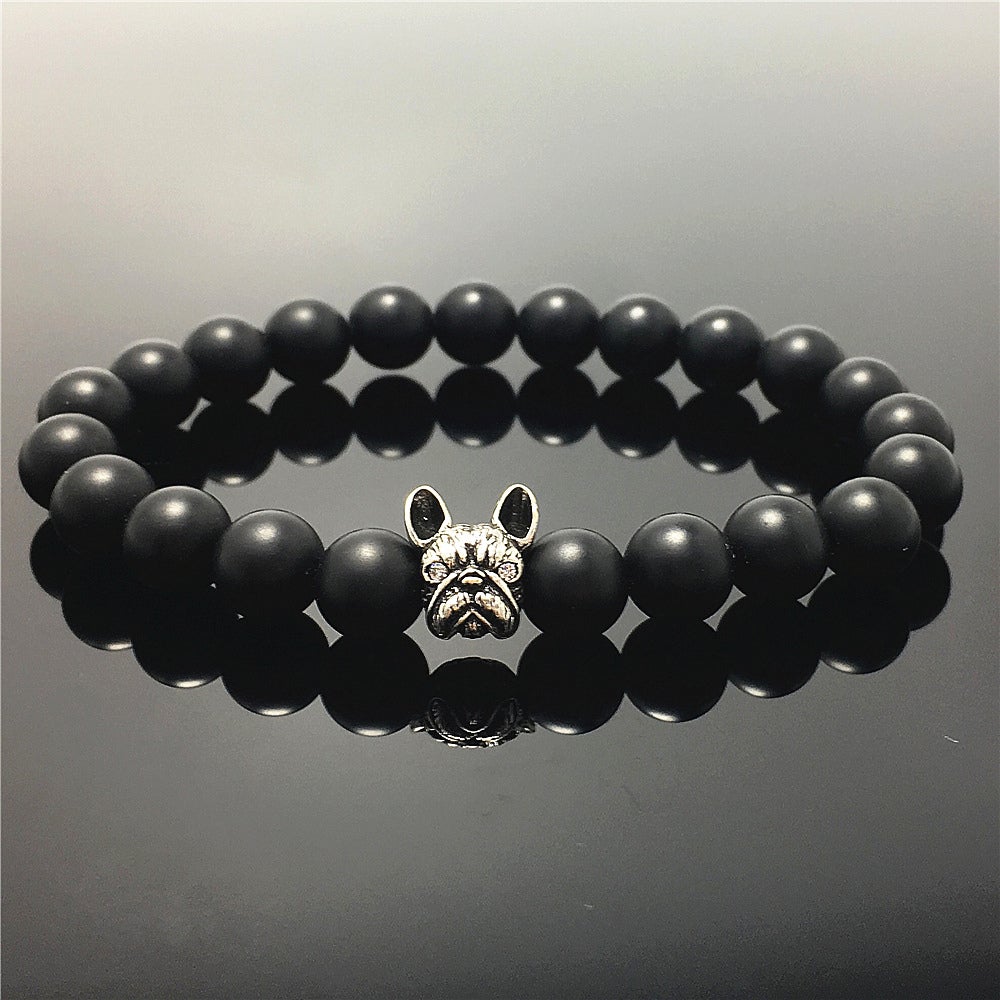 Natural Matte Onyx Beaded Bracelet Jewelry French Bulldog Bracelet For Men Women