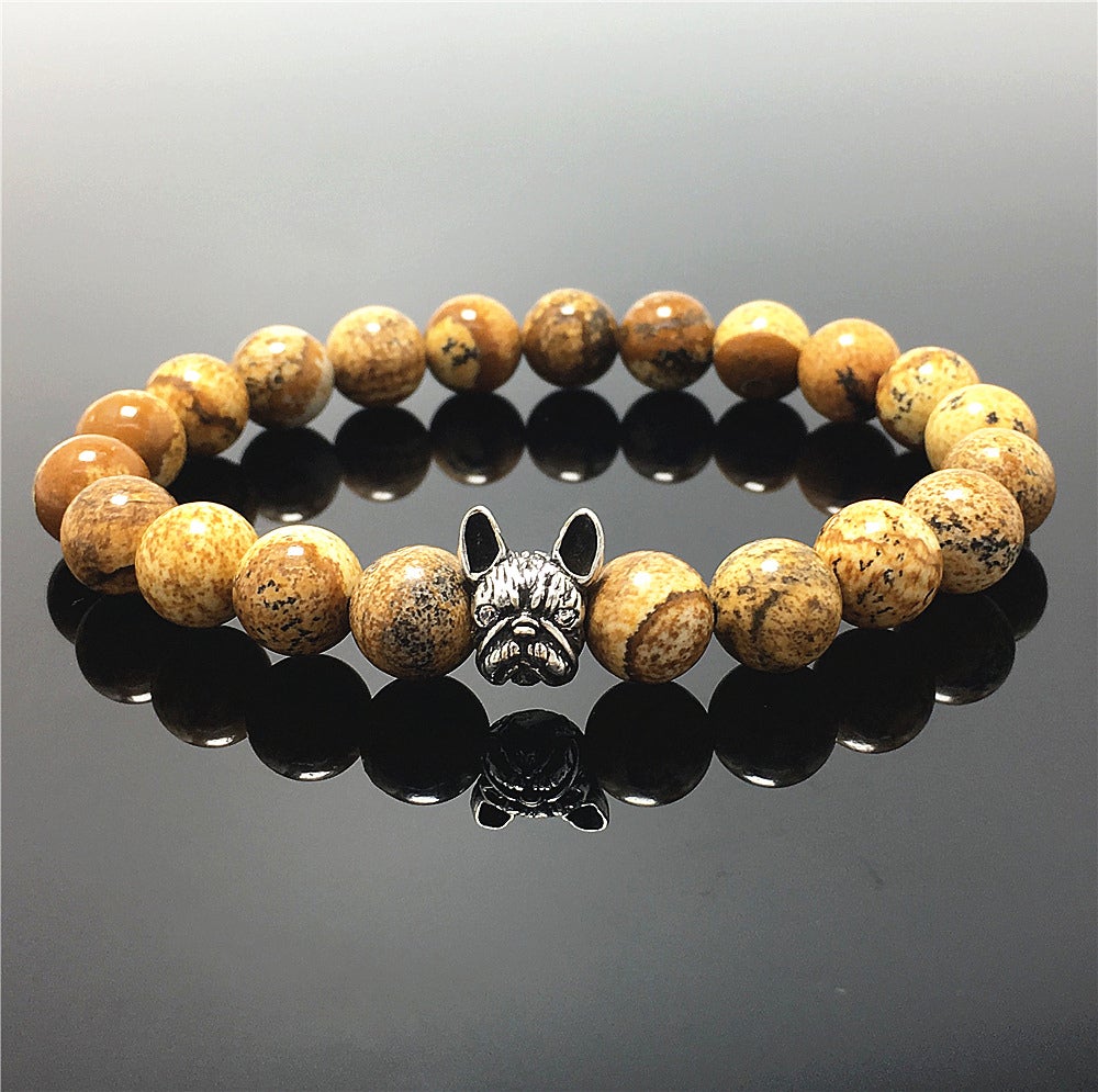 Natural Picture Jasper Beaded Bracelet Jewelry French Bulldog Bracelet For Men Women