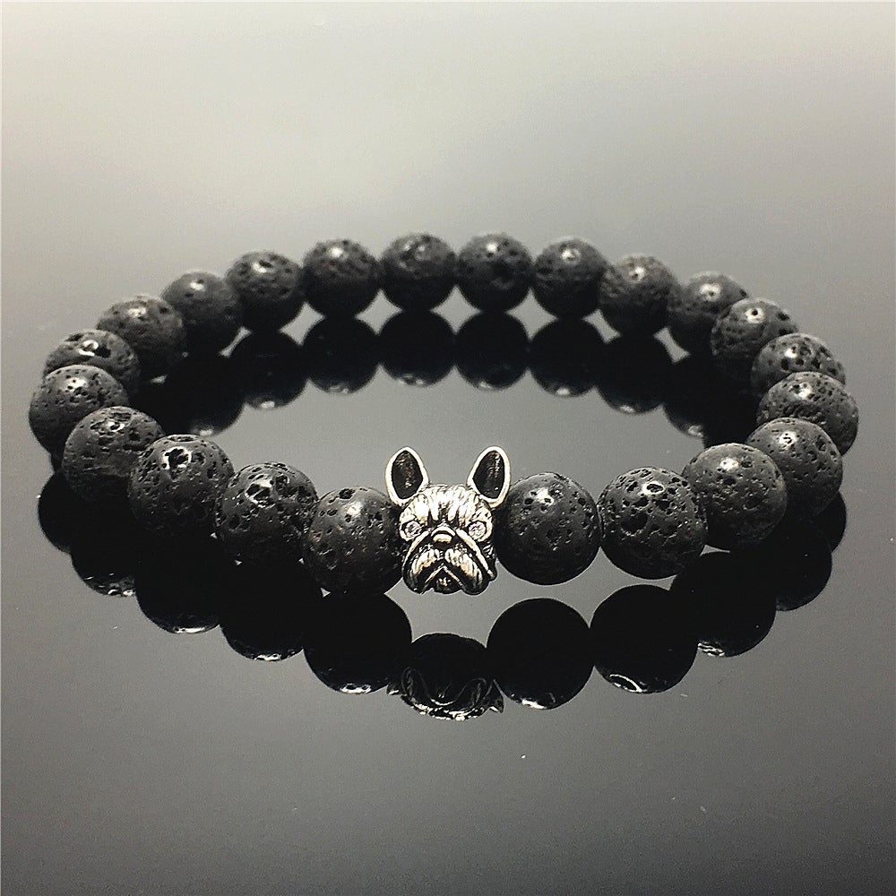 Natural Lava Stone Beaded Bracelet Jewelry French Bulldog Bracelet For Men Women
