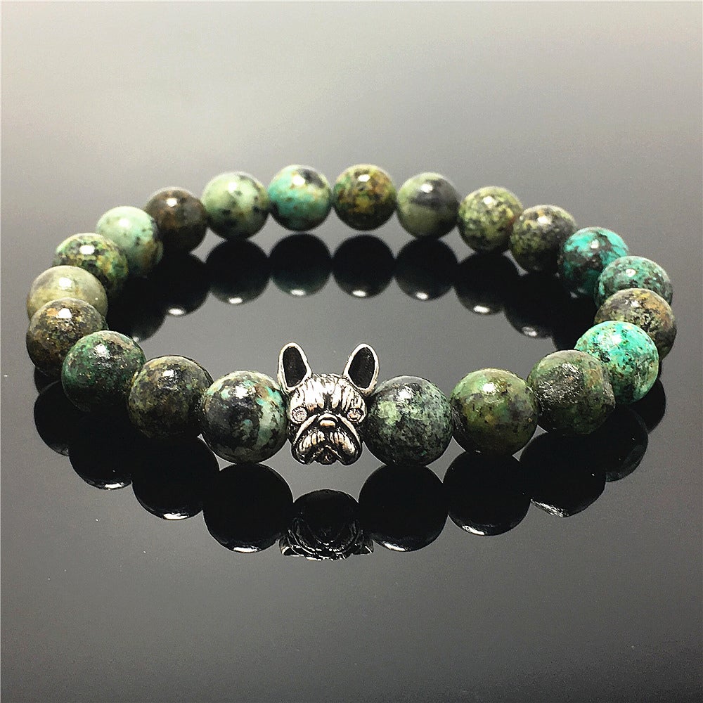 Natural African Turquoise Beaded Bracelet Jewelry French Bulldog Bracelet For Men Women