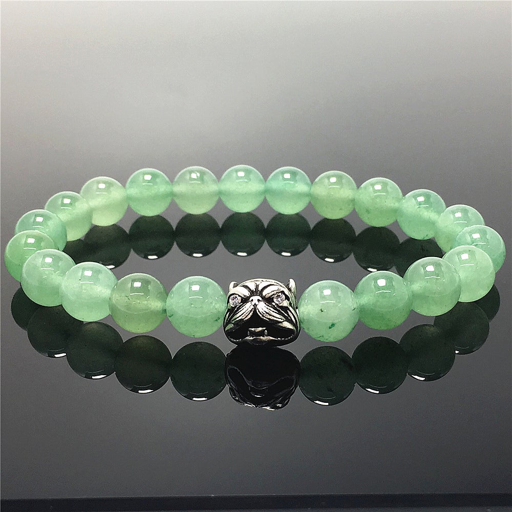 Natural Green Adventurine Beaded Gemstone Bracelet American Bully Pitbull Charm Jewelry