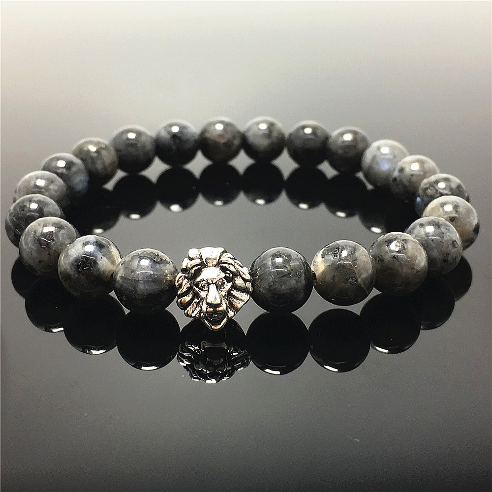 Natural Labradorite Beaded Bracelet Elastic Adjustable Gemstone Bracelet Lion Style