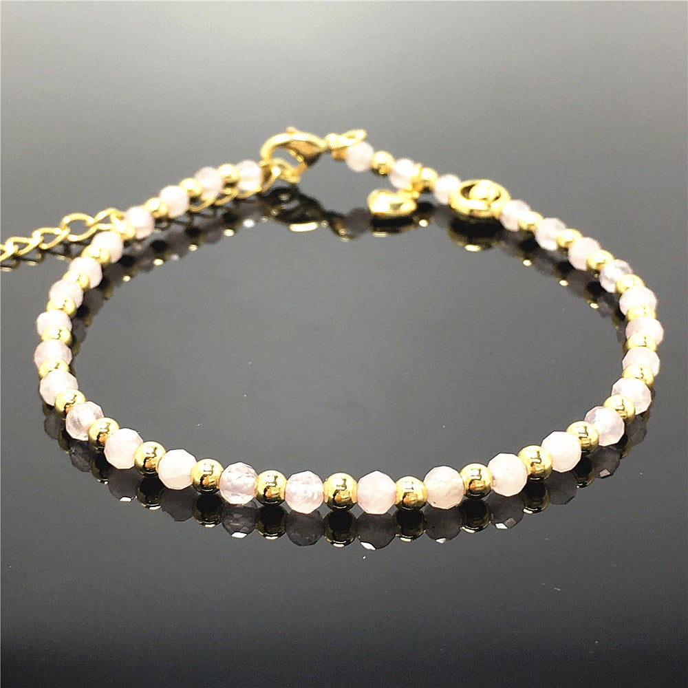 Pink Rose Quartz Gemstone Adjustable Bracelet Tiny Beads Gemstone Bracelet with Love Heart Charm