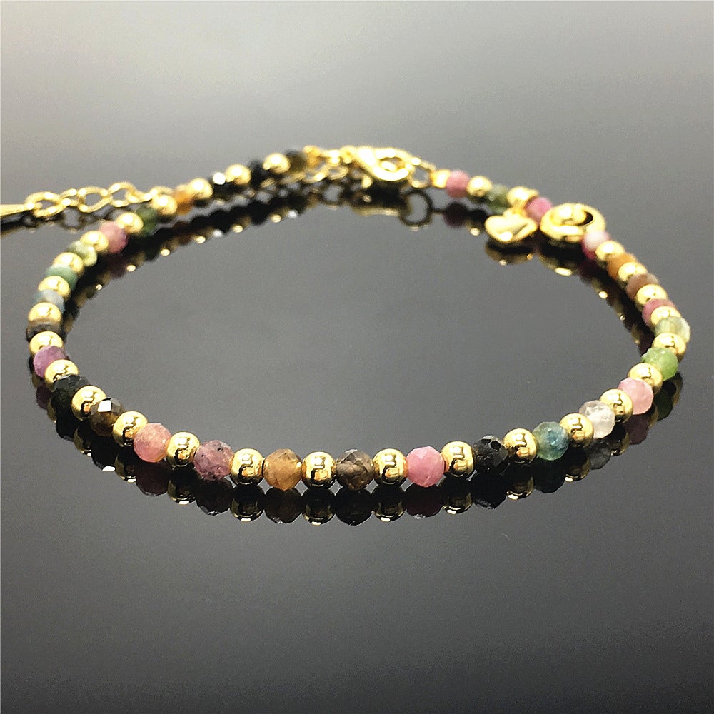 Tourmaline Gemstone Adjustable Bracelet Tiny Beads Gemstone Bracelet with Love Heart Charm