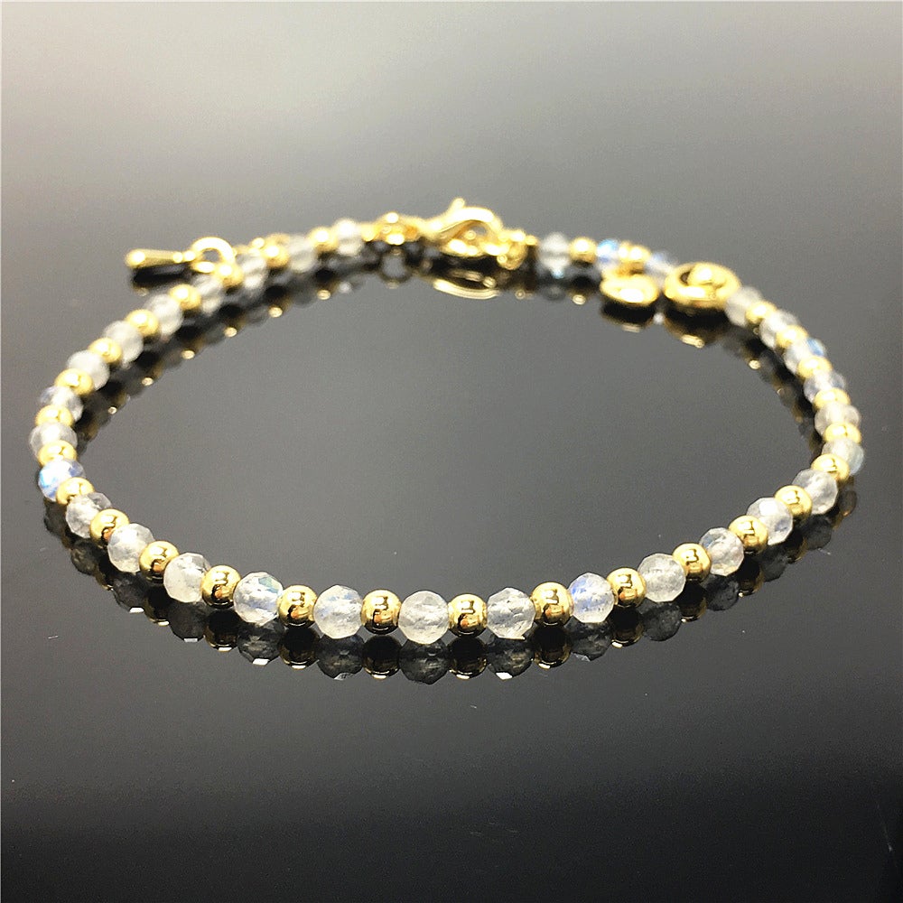 Labradorite Gemstone Adjustable Bracelet Tiny Beads Gemstone Bracelet with Love Heart Charm