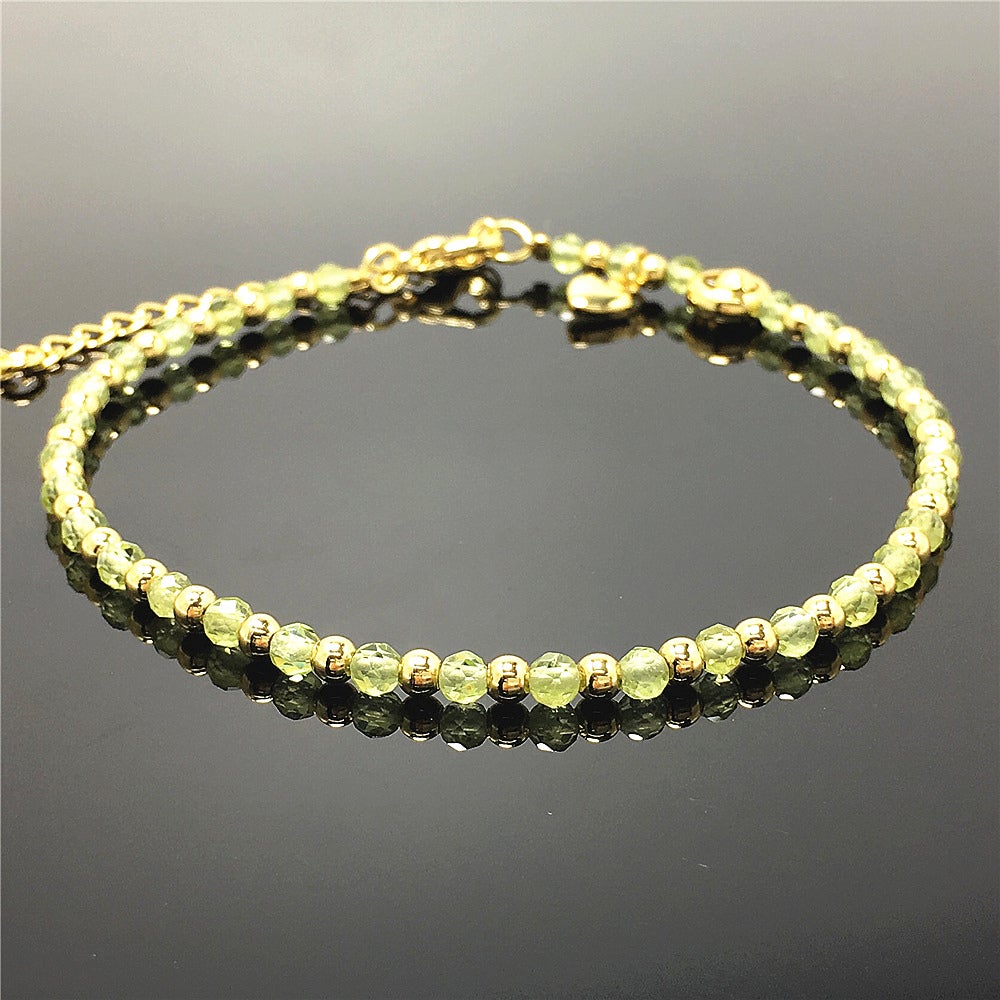 Peridot Gemstone Adjustable Bracelet Tiny Beads Gemstone Bracelet with Love Heart Charm