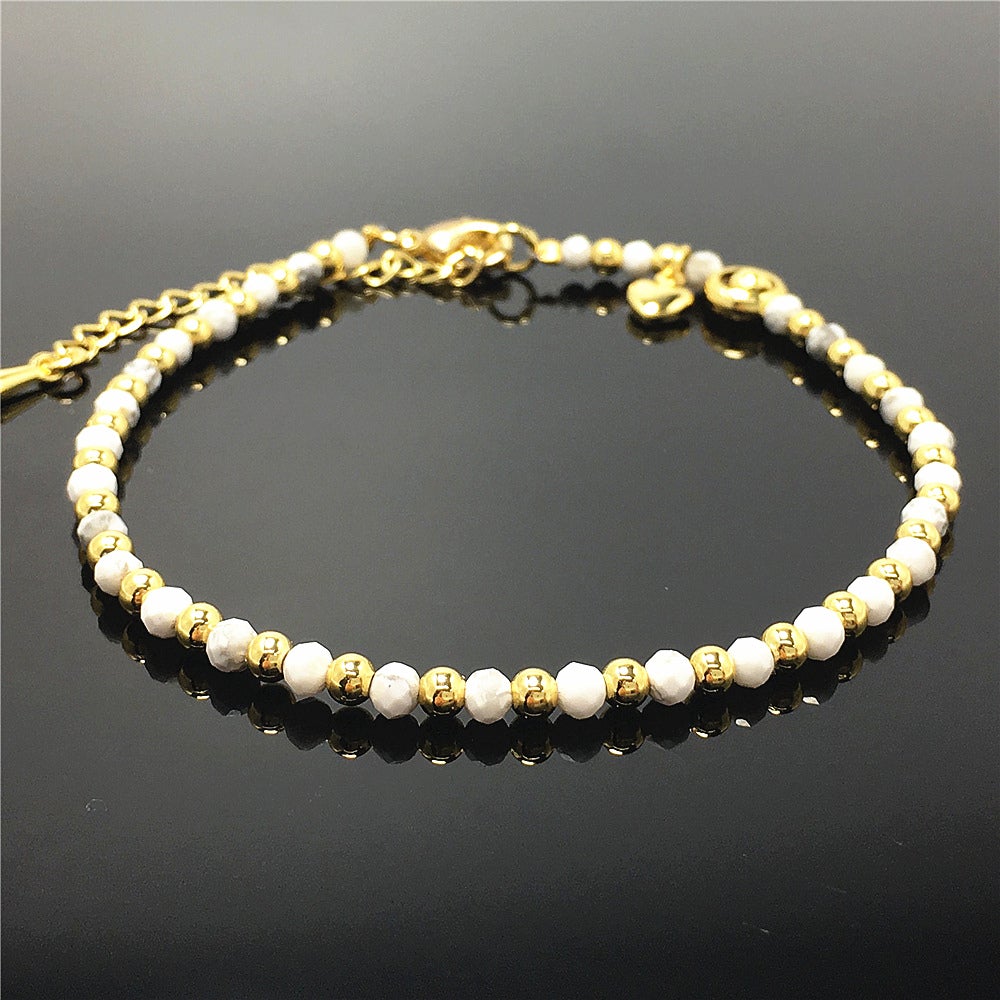 Howlite Gemstone Beaded Bracelet Custom Beads Stone Bracelet Heart Charm Design