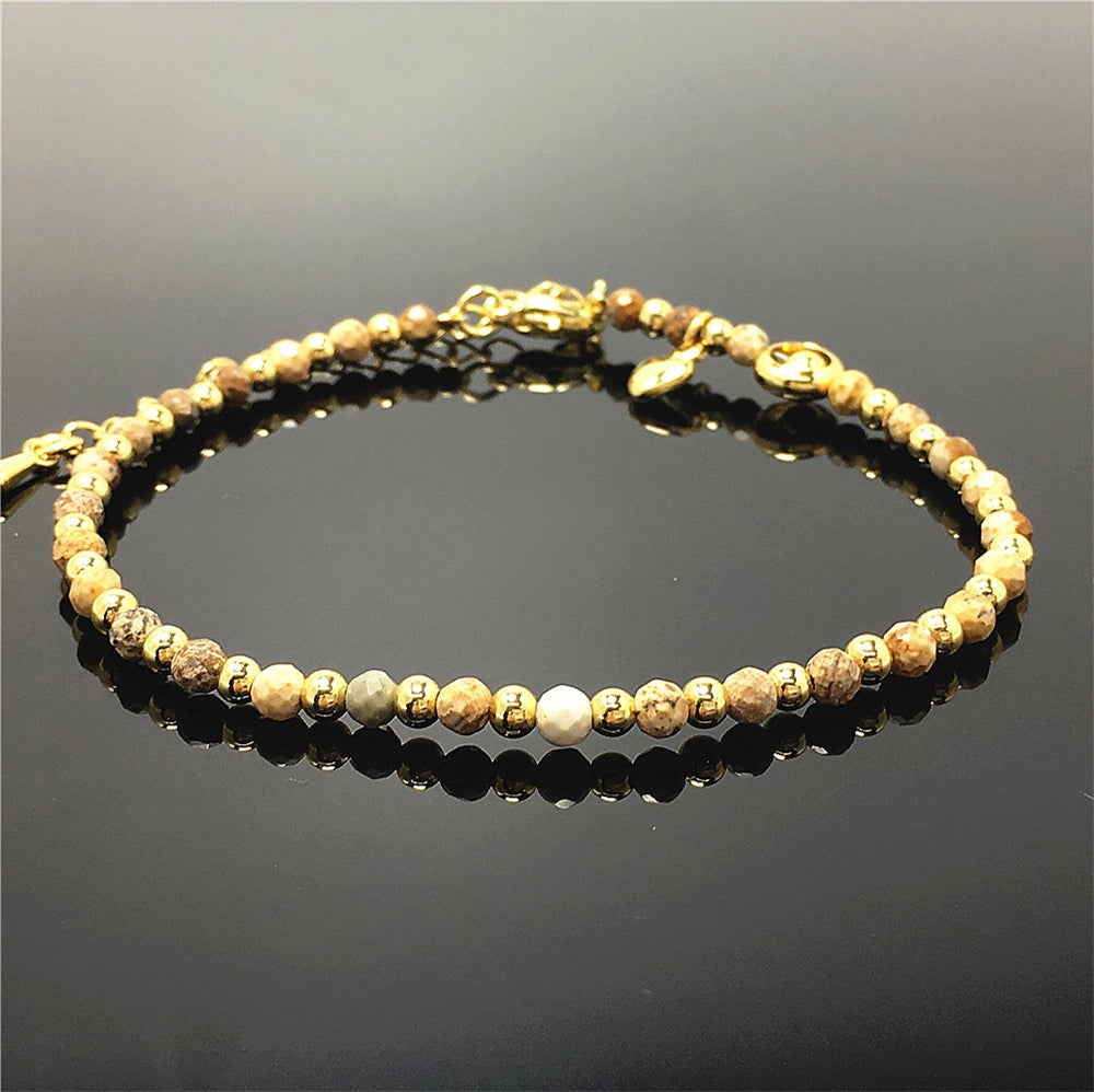 Picture Jasper Gemstone Beaded Bracelet Custom Beads Stone Bracelet Heart Charm Design